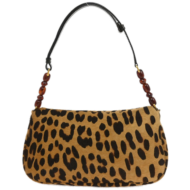 Christian Dior * Brown Pony Hair Maris Pearl Leopard Handbag MA-1919 125707