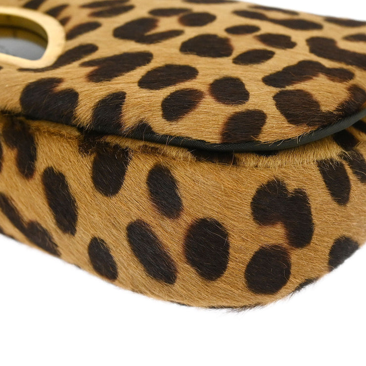 Christian Dior * Brown Pony Hair Maris Pearl Leopard Handbag MA-1919 125707