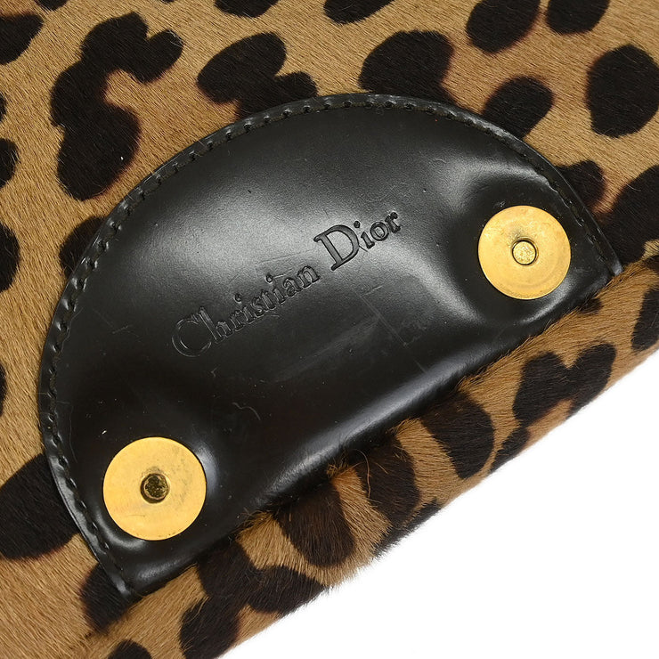 Christian Dior * Brown Pony Hair Maris Pearl Leopard Handbag MA-1919 125707