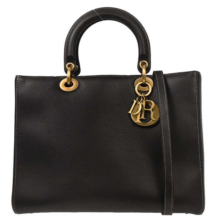 Christian Dior Black Calfskin Lady Dior 2way Handbag 05-MA-0092 125729