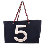 Chanel Navy Silver Canvas No.5 Choco Bar Tote Handbag 125735
