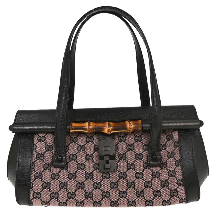 Gucci Pink Black Bamboo GG Handbag 111713 3444 126231