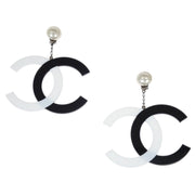 Chanel Dangle CC Earrings Clip-On Silver Artificial Pearl 96P 132193