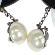 Chanel Dangle CC Earrings Clip-On Silver Artificial Pearl 96P 132193