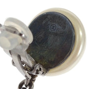 Chanel Dangle CC Earrings Clip-On Silver Artificial Pearl 96P 132193