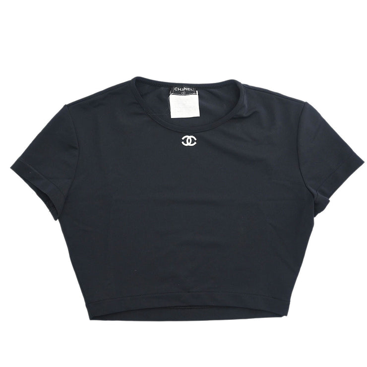 Chanel Cropped T-shirt Top Black 95P #38 132913