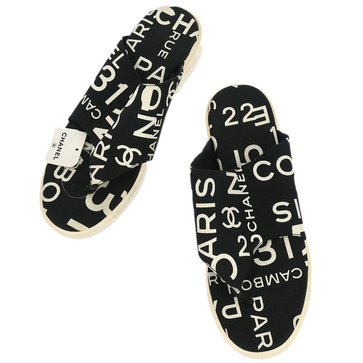 Chanel * Black Canvas By Sea Shoes Sandals #37