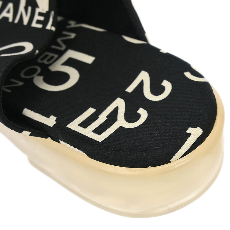 Chanel * Black Canvas By Sea Shoes Sandals #37