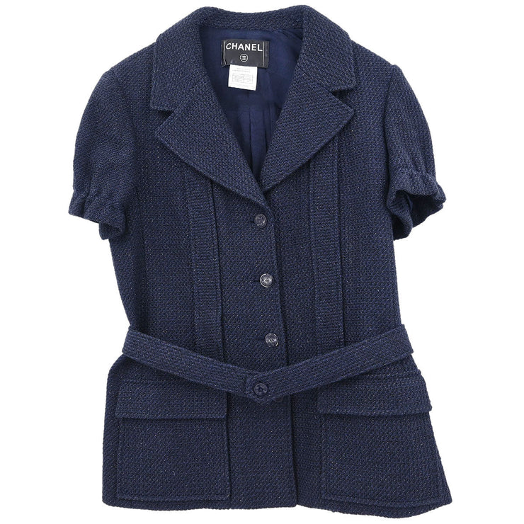 Chanel Single Breasted Jacket Navy 01P #40 134627