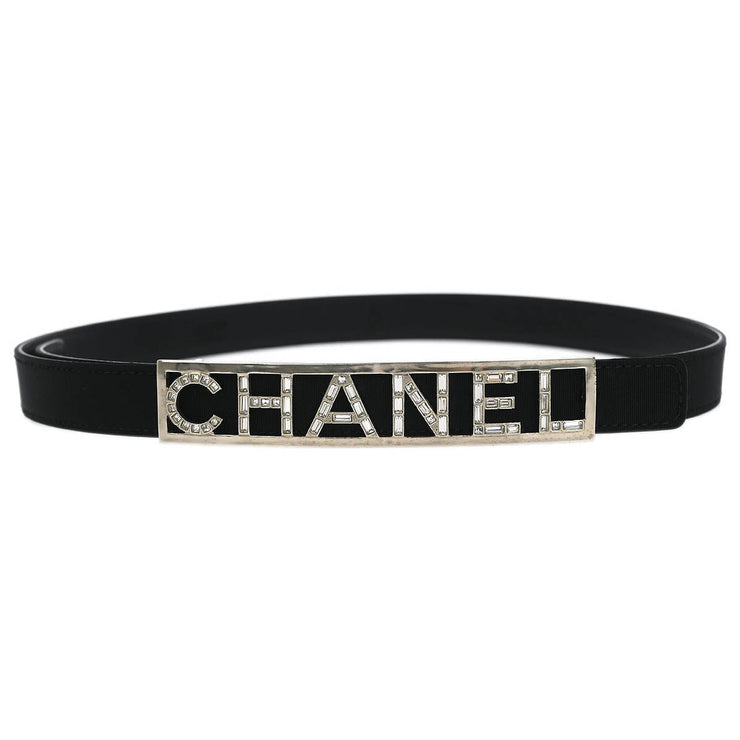 Chanel Belt Black Rhinestone Leather #80/32 B15S Small Good 134654
