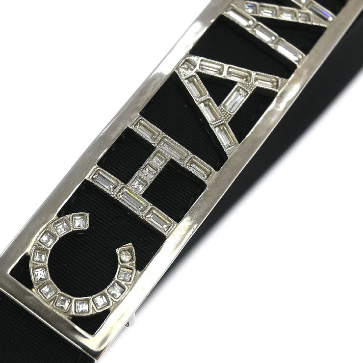 Chanel Belt Black Rhinestone Leather #80/32 B15S Small Good 134654