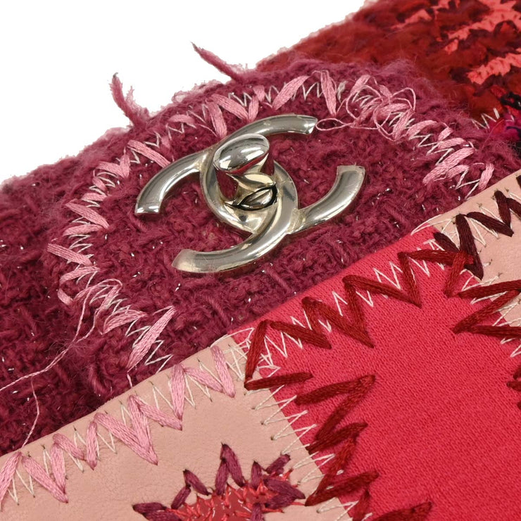 Chanel Pink Tweed Single Flap Patchwork Shoulder Bag 134656