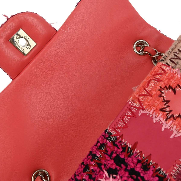 Chanel Pink Tweed Single Flap Patchwork Shoulder Bag 134656