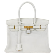 Hermes White Taurillon Clemence Birkin 30 Handbag T HA 002 DN 134658