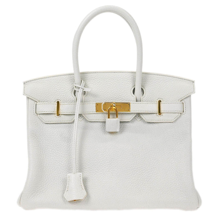 Hermes White Taurillon Clemence Birkin 30 Handbag T HA 002 DN 134658