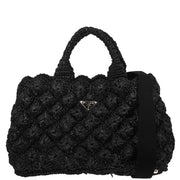 Prada Black Raffia Canapa Tote Handbag L/7 134661