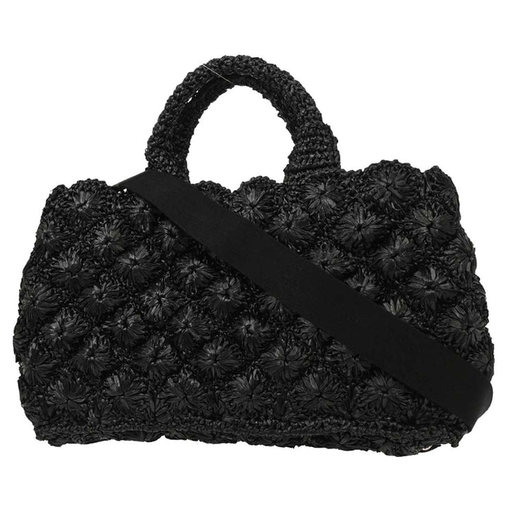 Prada Black Raffia Canapa Tote Handbag L/7 134661