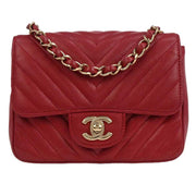 Chanel Red Calfskin Chevron Mini Classic Square Flap Bag 17 134662