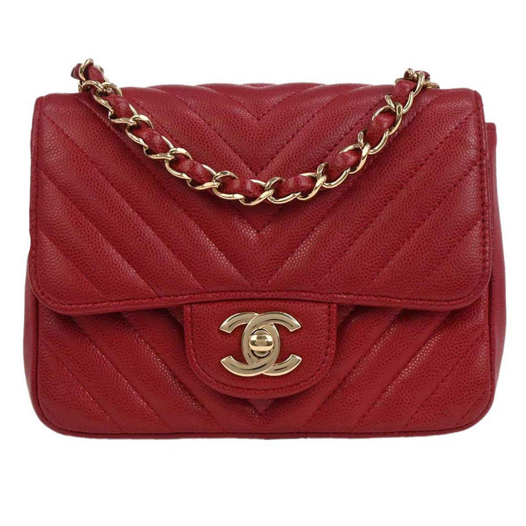 Chanel Red Calfskin Chevron Mini Classic Square Flap Bag 17 134662