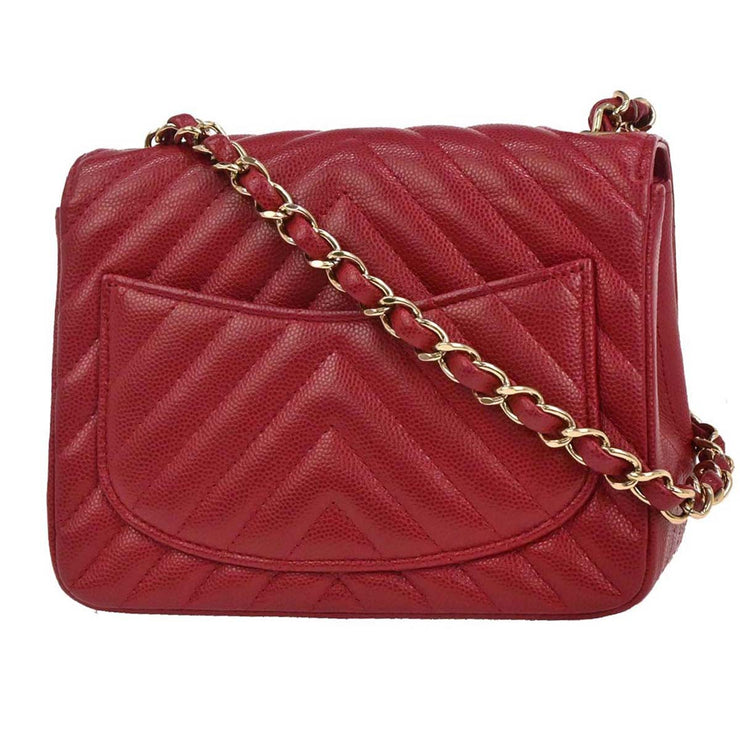 Chanel Red Calfskin Chevron Mini Classic Square Flap Bag 17 134662