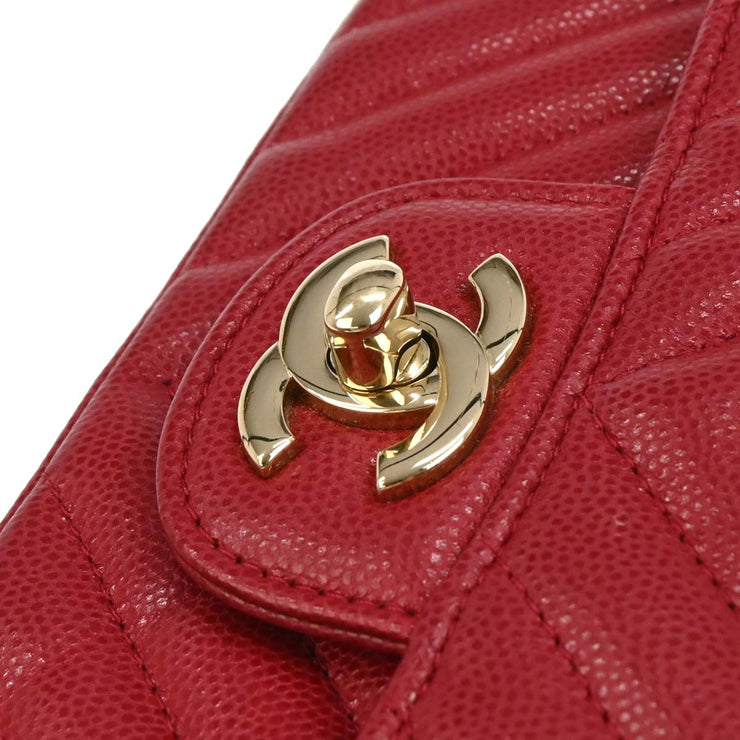 Chanel Red Calfskin Chevron Mini Classic Square Flap Bag 17 134662