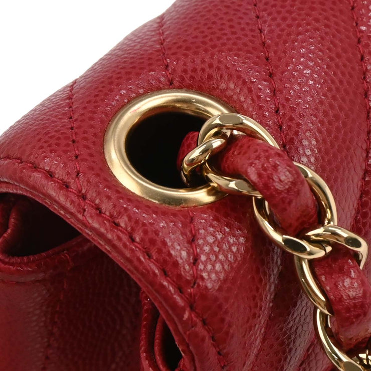 Chanel Red Calfskin Chevron Mini Classic Square Flap Bag 17 134662