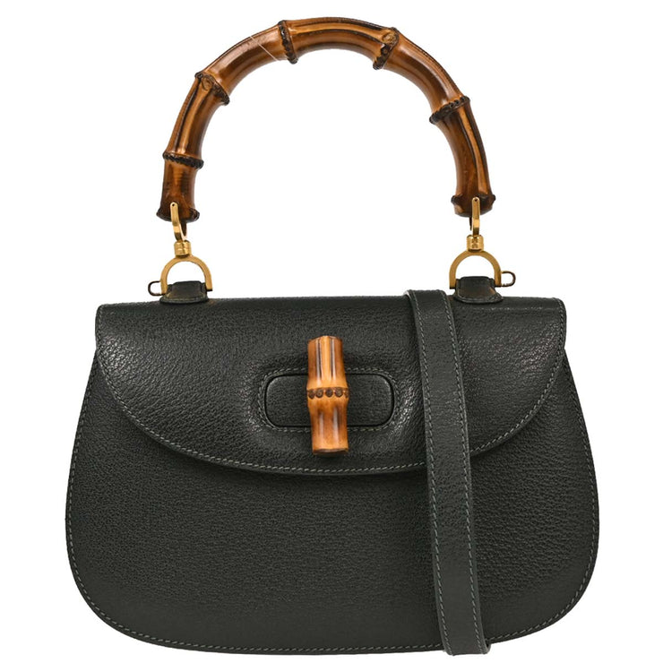 Gucci Dark Green Pigskin Bamboo 2way Handbag 000.29.0633 134664