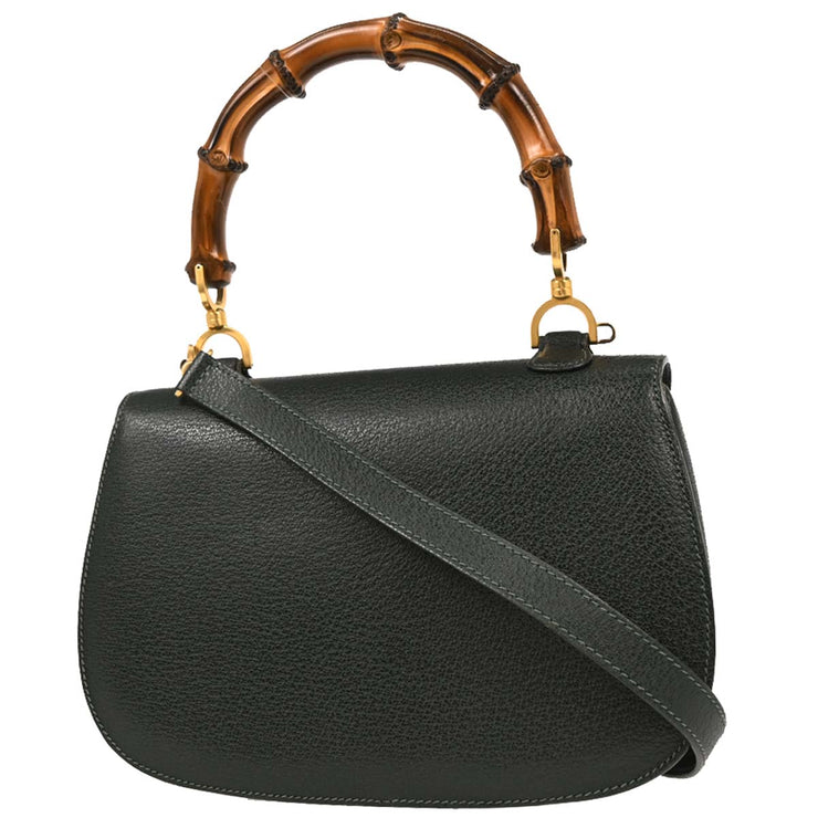 Gucci Dark Green Pigskin Bamboo 2way Handbag 000.29.0633 134664