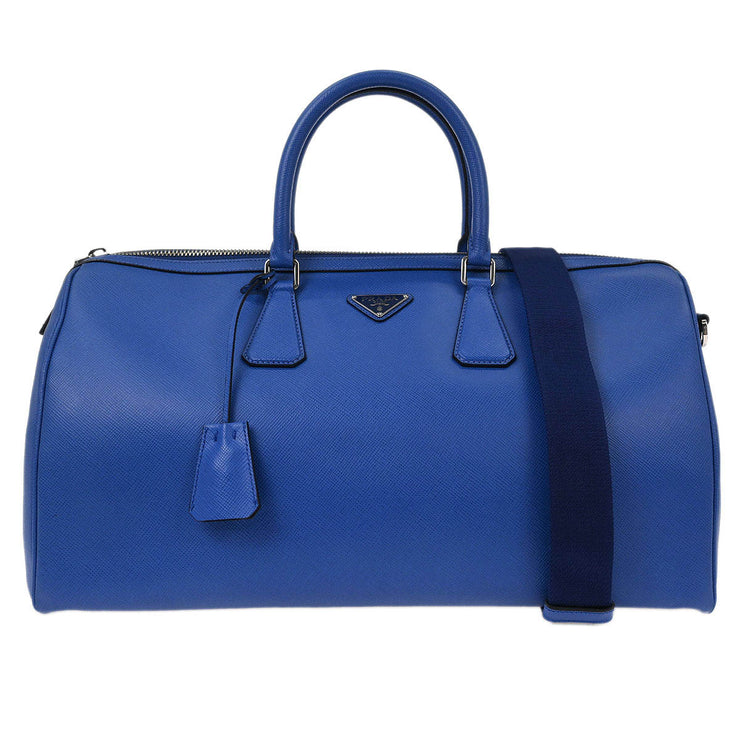 Prada Blue Leather Travel Duffle 2way Shoulder Handbag 56/4 134669