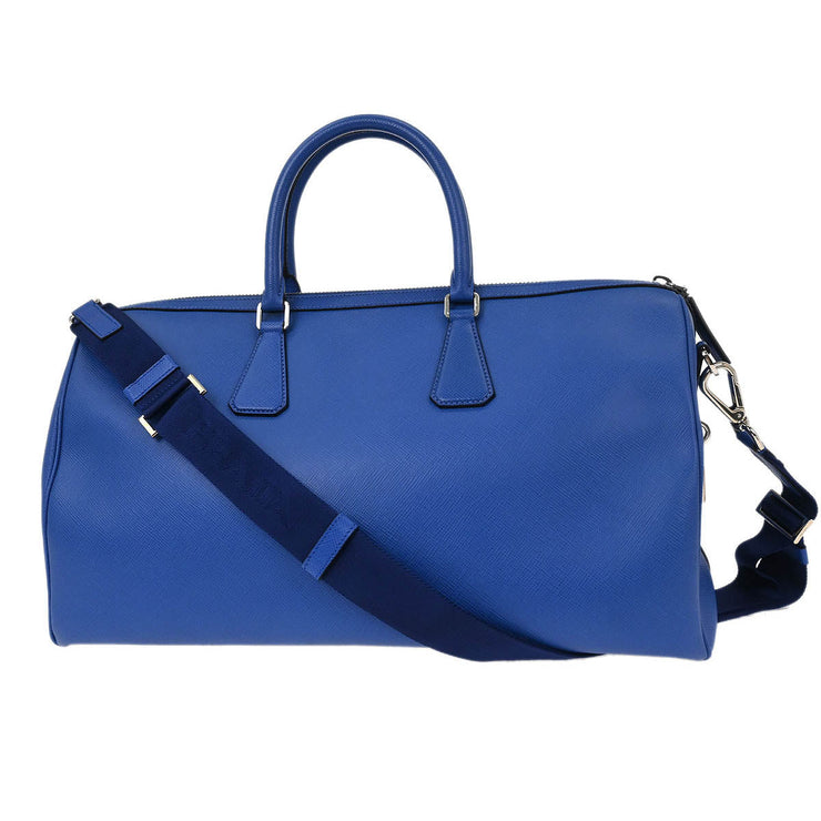 Prada Blue Leather Travel Duffle 2way Shoulder Handbag 56/4 134669