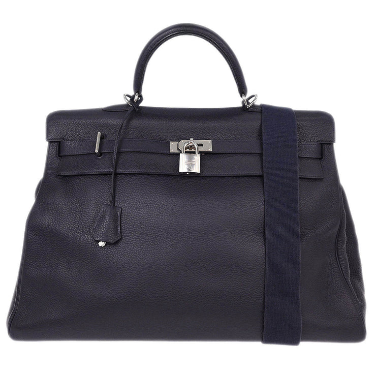 Hermes Blue Indigo Togo Kelly 50 Retourne 2way Handbag 11 Square: E 134672
