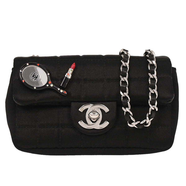 Chanel Black Satin Choco Bar Lipstick Shoulder Bag 134673