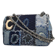 Chanel Blue Tweed Tweed Single Flap Patchwork Shoulder Bag 134674
