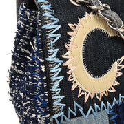 Chanel Blue Tweed Tweed Single Flap Patchwork Shoulder Bag 134674