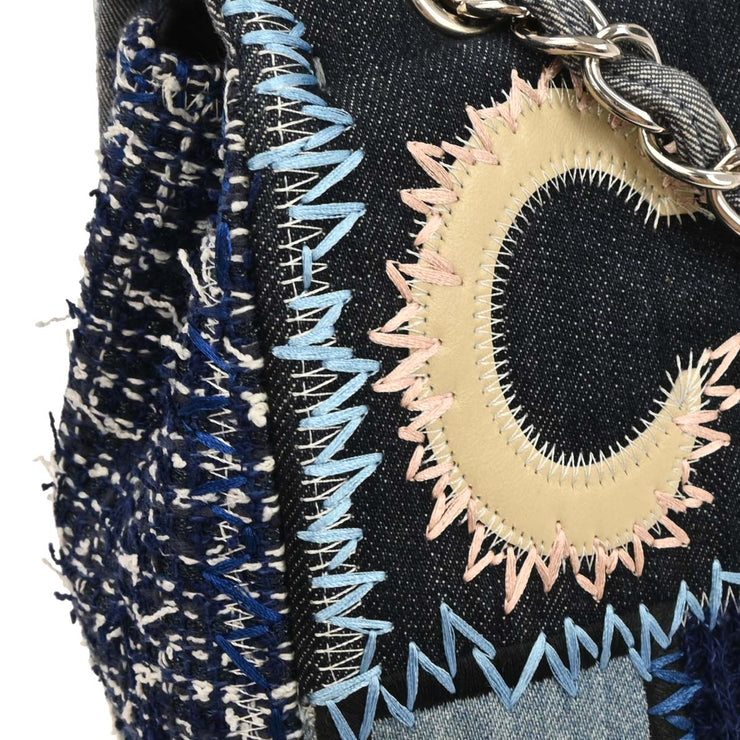 Chanel Blue Tweed Tweed Single Flap Patchwork Shoulder Bag 134674