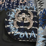 Chanel Blue Tweed Tweed Single Flap Patchwork Shoulder Bag 134674
