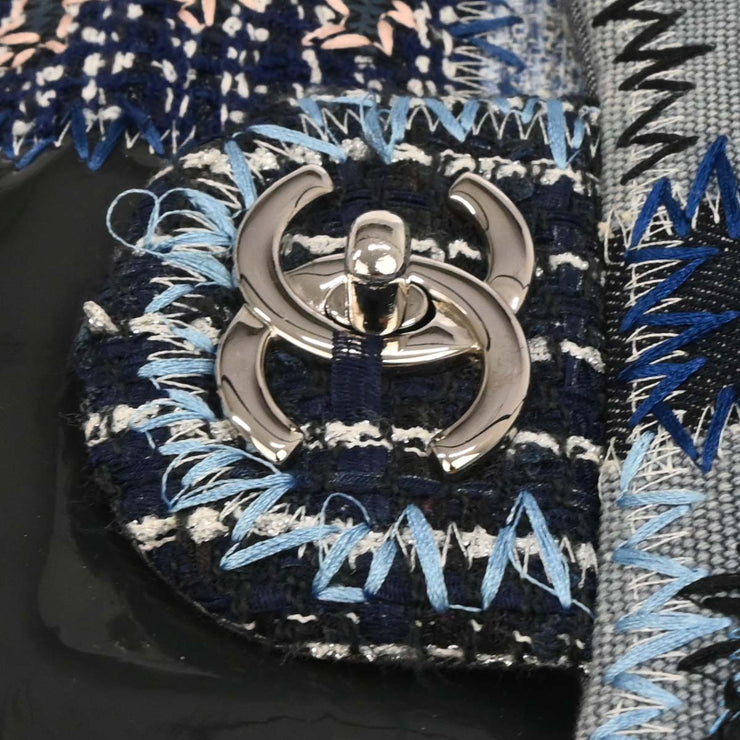 Chanel Blue Tweed Tweed Single Flap Patchwork Shoulder Bag 134674