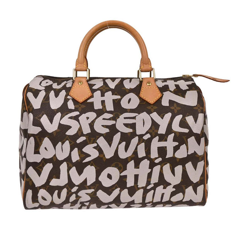 Louis Vuitton White Monogram Graffiti Speedy 30 Handbag M92195 TH0051 134679