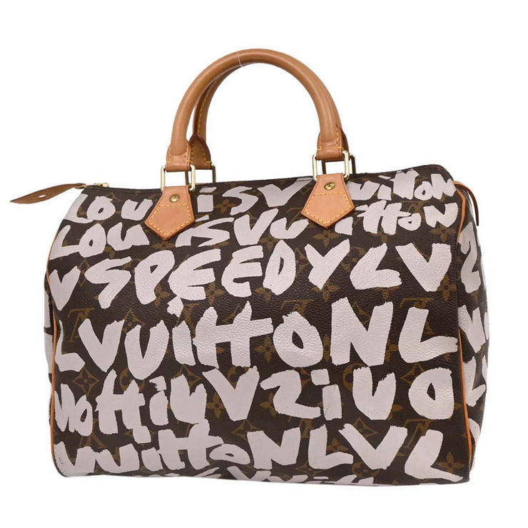 Louis Vuitton White Monogram Graffiti Speedy 30 Handbag M92195 TH0051 134679