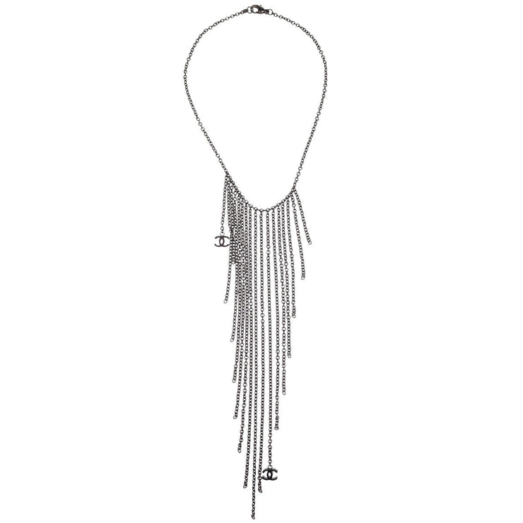 Chanel Fringe Chain Necklace Silver 02A 134685