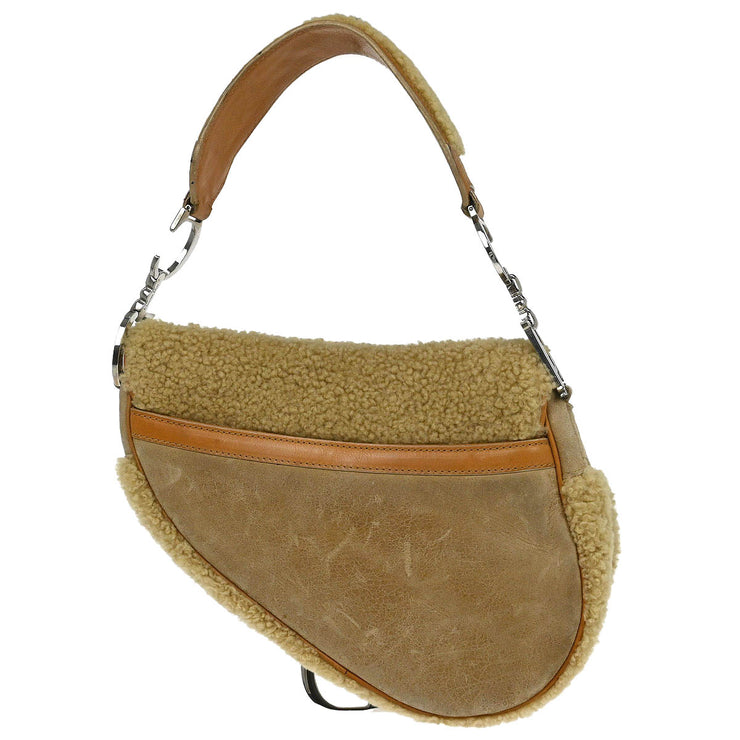 Christian Dior * Beige Mouton Saddle Handbag 01-RU-0065 134697
