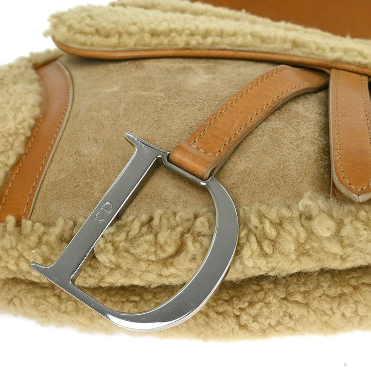 Christian Dior * Beige Mouton Saddle Handbag 01-RU-0065 134697