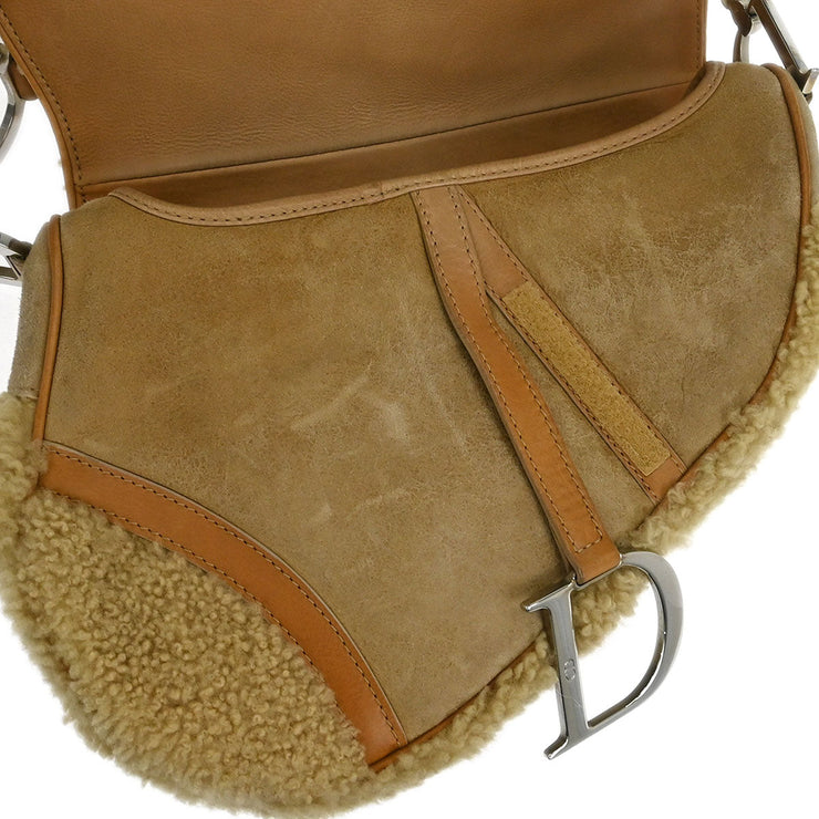 Christian Dior * Beige Mouton Saddle Handbag 01-RU-0065 134697