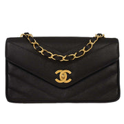 Chanel Black Calfskin Chevron Shoulder Bag 134702