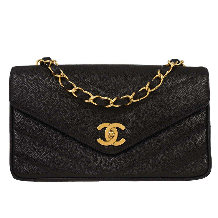 Chanel Black Calfskin Chevron Shoulder Bag 134702