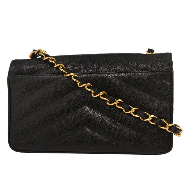 Chanel Black Calfskin Chevron Shoulder Bag 134702
