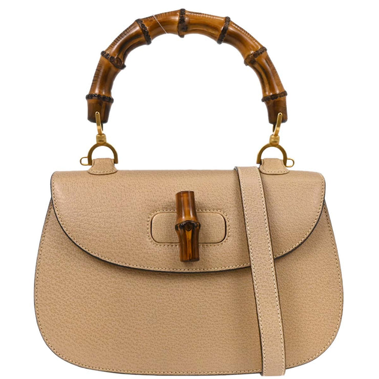 Gucci Beige Pigskin Bamboo 2way Handbag 000-2113-0633 134715