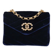 Chanel Navy Velvet Rhinestone Shoulder Bag 134747