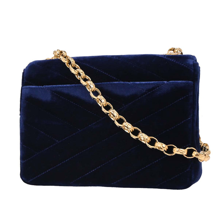Chanel Navy Velvet Rhinestone Shoulder Bag 134747