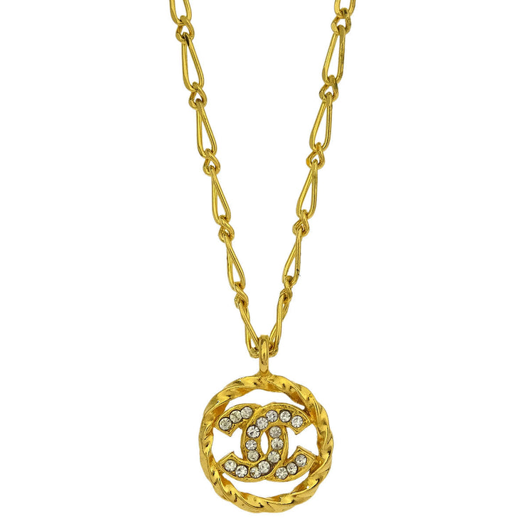 Chanel Medallion Pendant Necklace Rhinestone Gold 3438/1982 134769